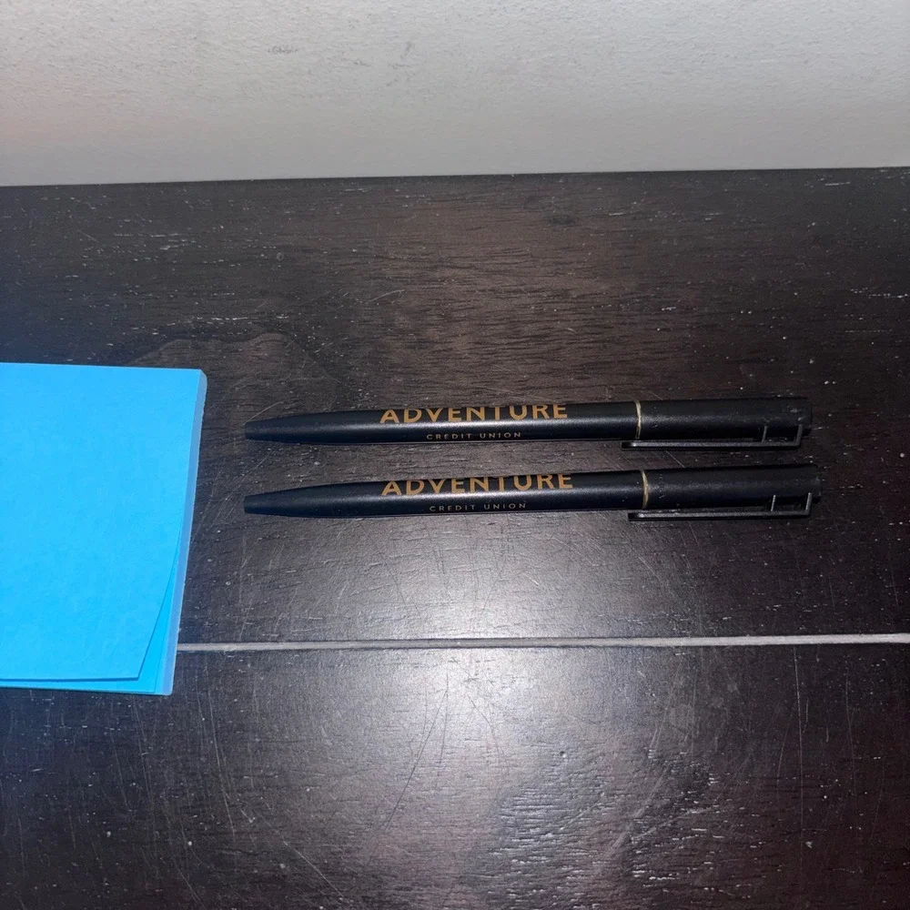 Adventure Credit Union‎ | Two Black, One Blue Ballpoint Pens | Lot of 3 | Works